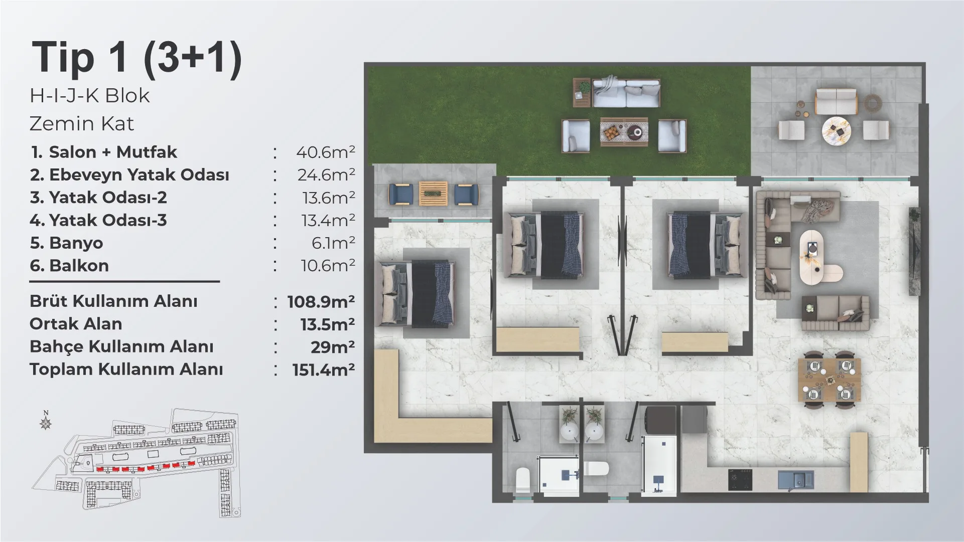 Dolce Vita Resort 3+1 Tip 1 Zemin Kat kat planı