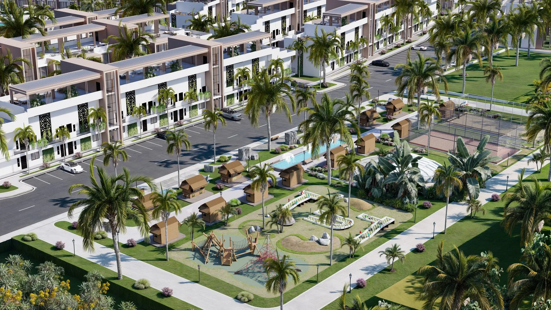 Lagoon Verde çocuk oyun alanı ve sosyal alan renderı