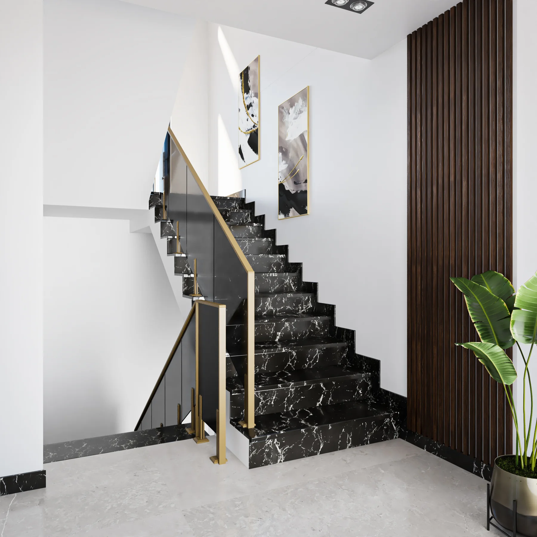 Hançer Prestige Villaları 2 merdiven ve iç mimari renderı