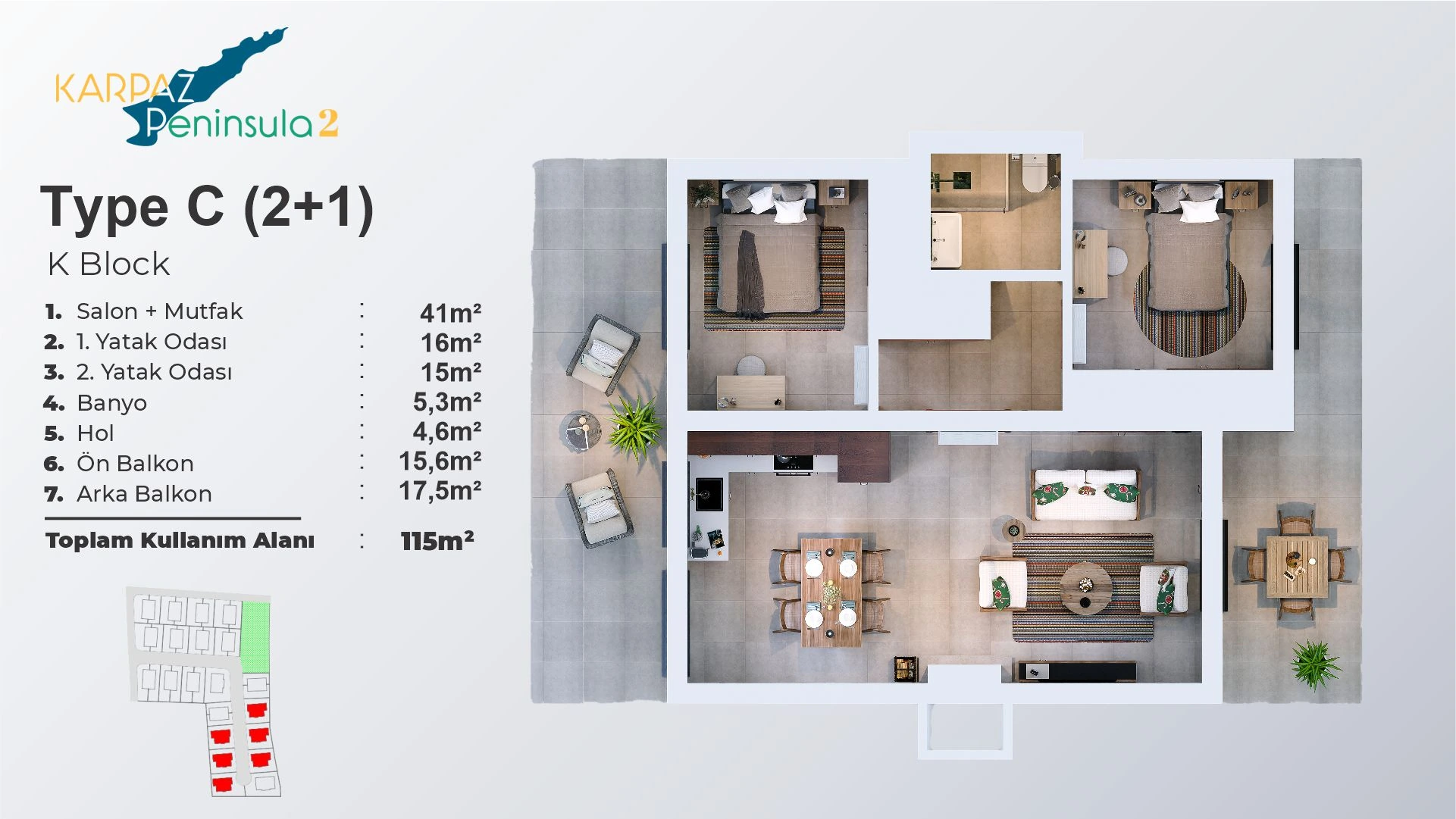 2 Schlafzimmer Typ C – Block K - frontend.project_detail.floor_plan