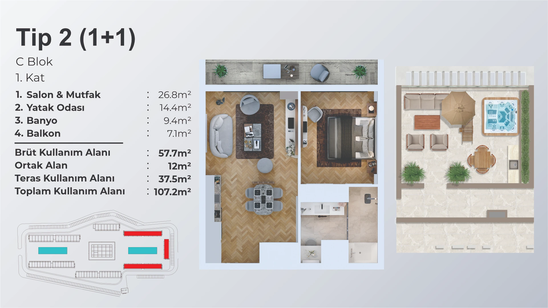 1 Schlafzimmer Typ 2 – C Terrasse - frontend.project_detail.floor_plan