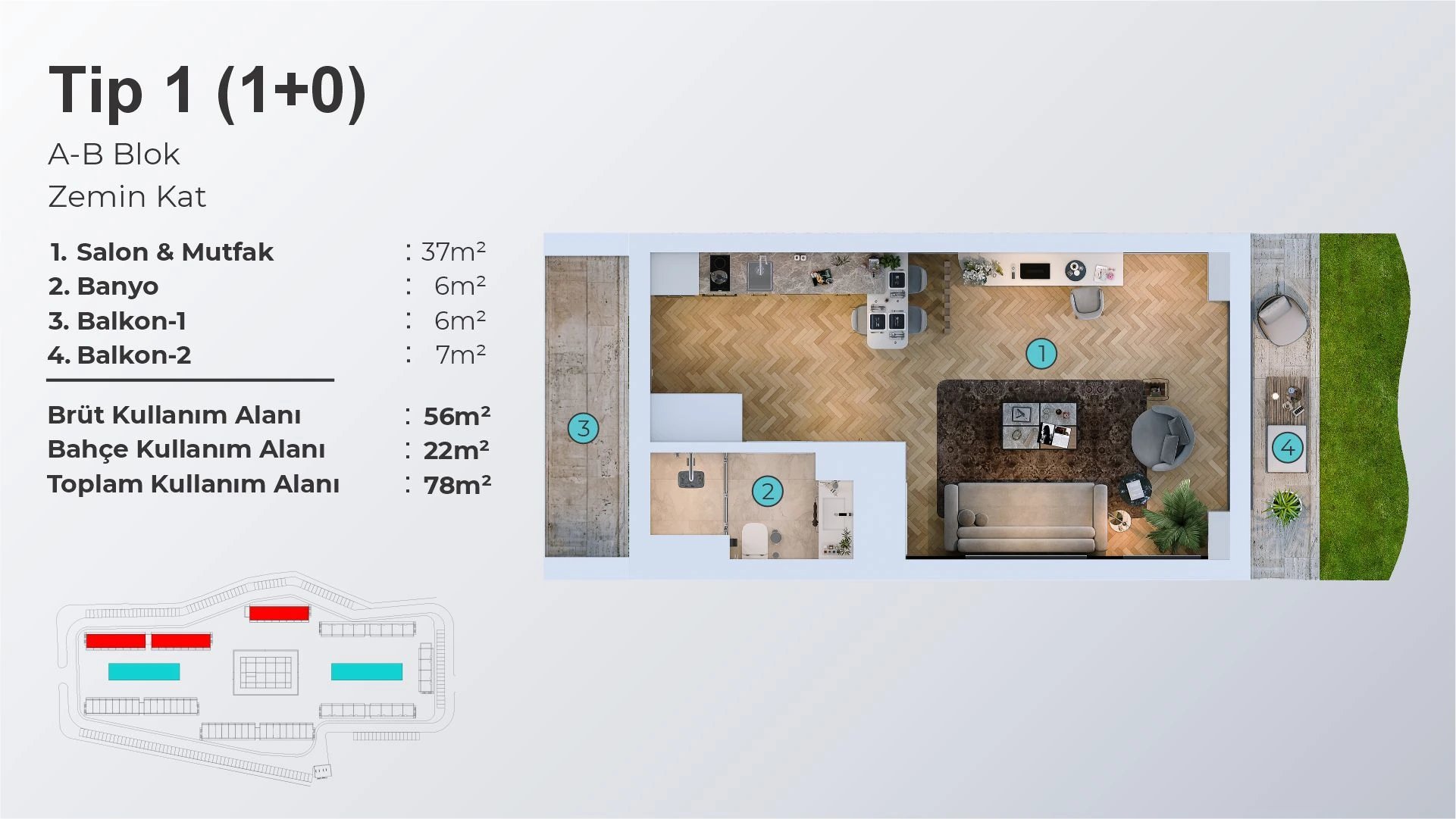 Studio Typ 1 – A-B Erdgeschoss - frontend.project_detail.floor_plan